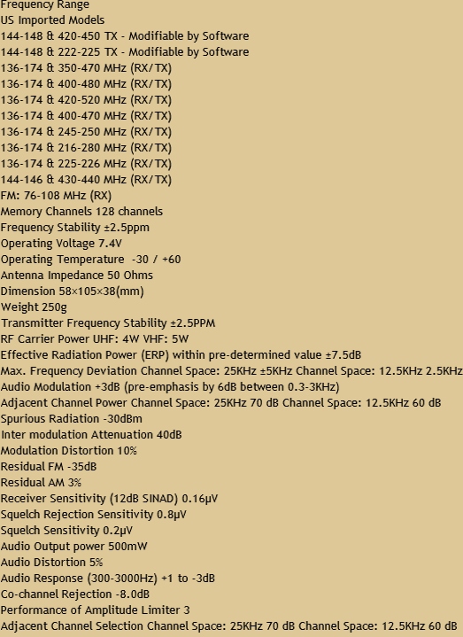 Specifications are available in text form by email